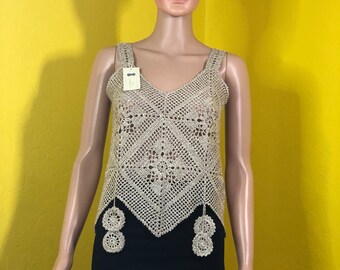 Crocheted summer top in glittering gold, very soft, festive and everyday suitable, handmade, summery, top