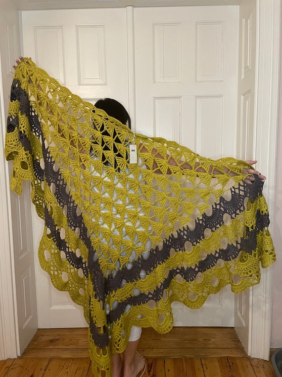 Crocheted Scarf With Loose Pattern (green/brown), Very Soft and