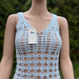Summer top in ice blue with glitter effect, very soft, festive and suitable for everyday use, handmade, summery, top