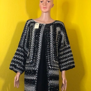 Crocheted cardigan with magnificent glitter effect, very soft, festive and everyday fitting, handmade