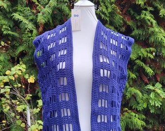 Crocheted cardigan in blue pattern, very soft and pleasant, handmade, midnight blue, warm, crochet jacket, handmade, vest, sleeveless