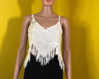 Crocheted summer top in white with pearls, very soft, festive and everyday fitting, handmade, summery, top