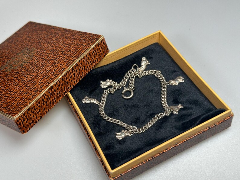 Vintage Silver Charm Bracelet Cats Dogs Goose Lucky Charm Bracelet With