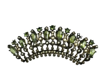 Broche/adorno para el pelo de plata antiguo con perlas de semillas, plata de 18 quilates, Monarquía austrohúngara, siglo XIX, Historicismo