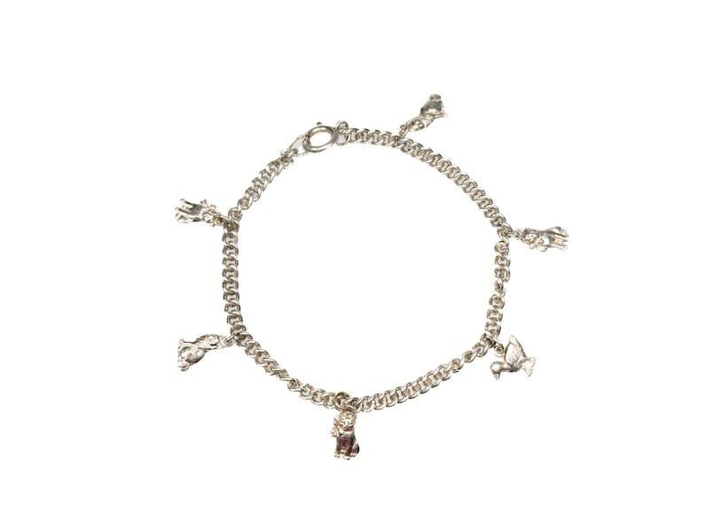 Vintage Silver Charm Bracelet Cats Dogs Goose Lucky Charm Bracelet With