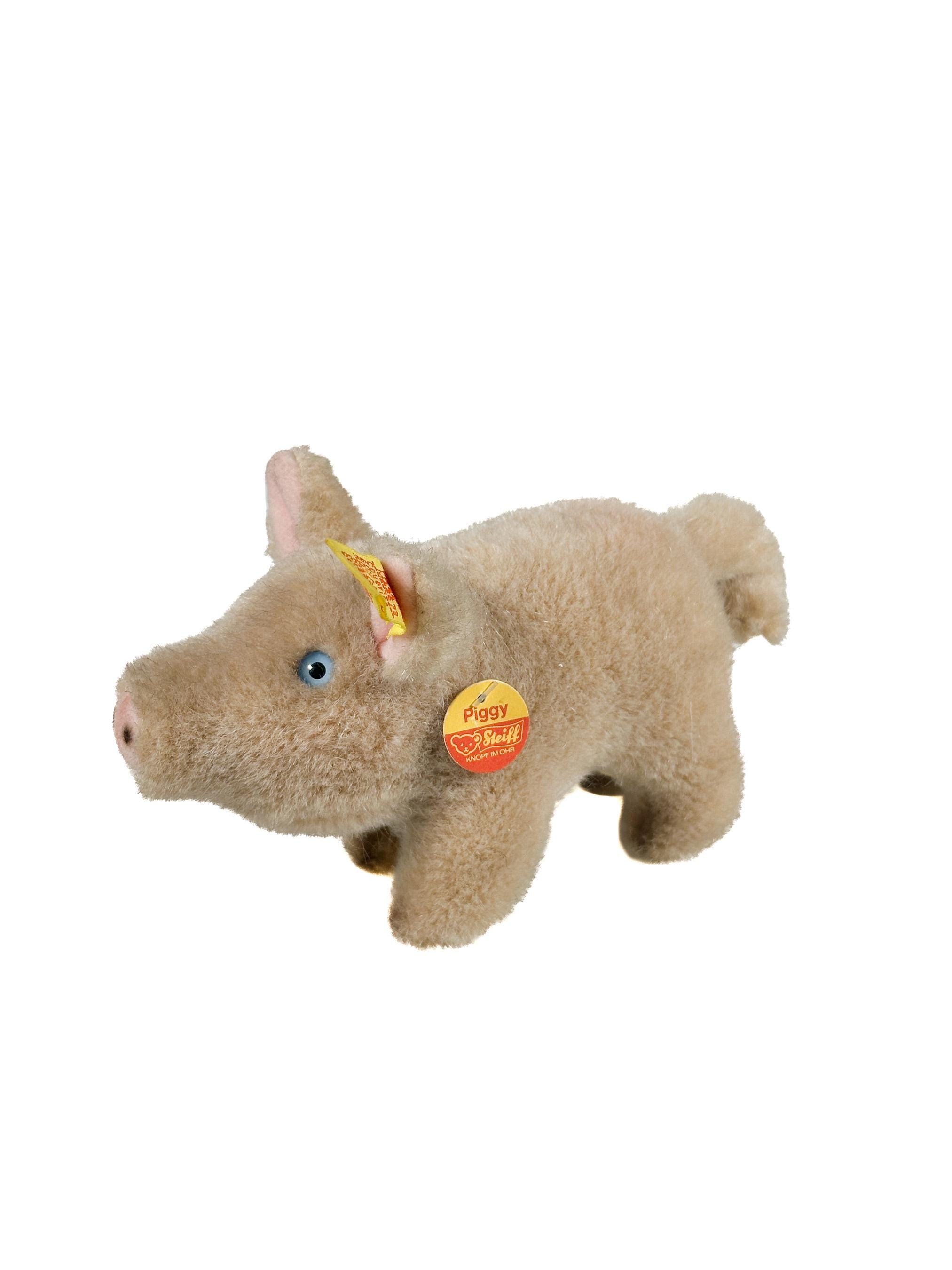 Vintage Steiff Piggy Pig All Ids 1980s With Button Flag and Chest
