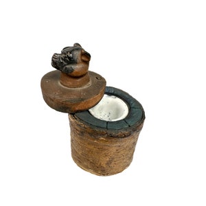 Antique wooden inkwell carved pug dog head 19th century 1900s Germany or Austria