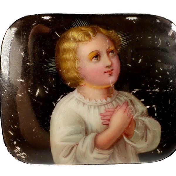 Biedermeier vers 1850 broche en porcelaine avec l'enfant Jésus, peinture sur porcelaine peinte à la main vers le milieu du 19e siècle