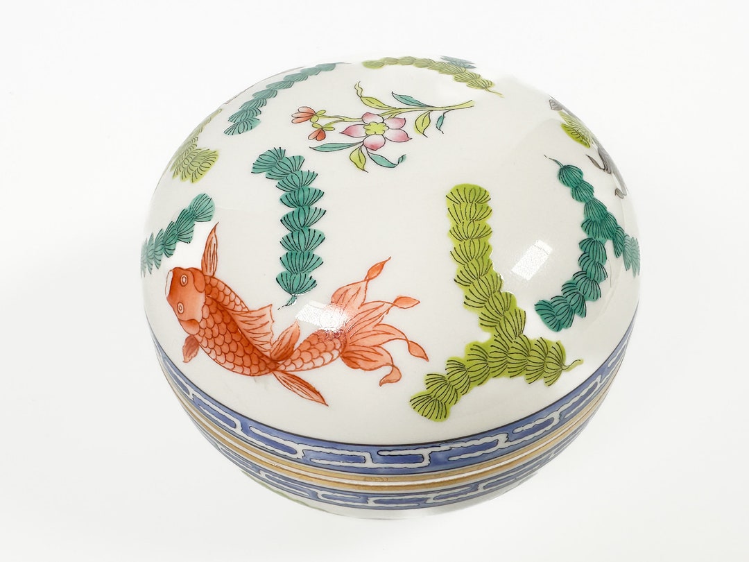 Herend Rarity Poisson Pattern Large Trinket Box Hungary Porcelain ...