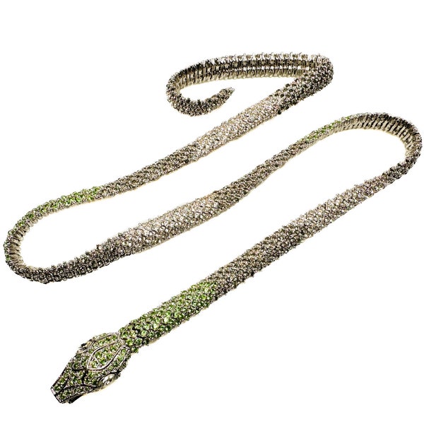 Vintage Valentino snake necklace or belt with rhinestones around the 1970s Italy original designer fashion jewellery stamped