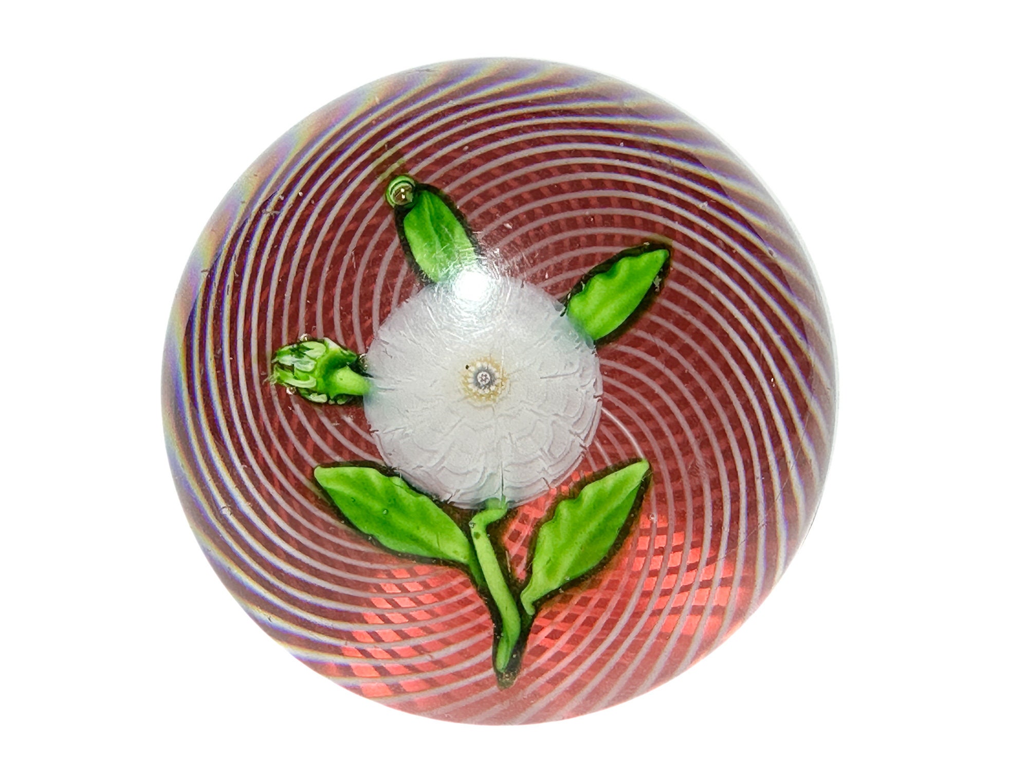 Antique St Louis Paperweight Pompom White Flower Chamomile Pink