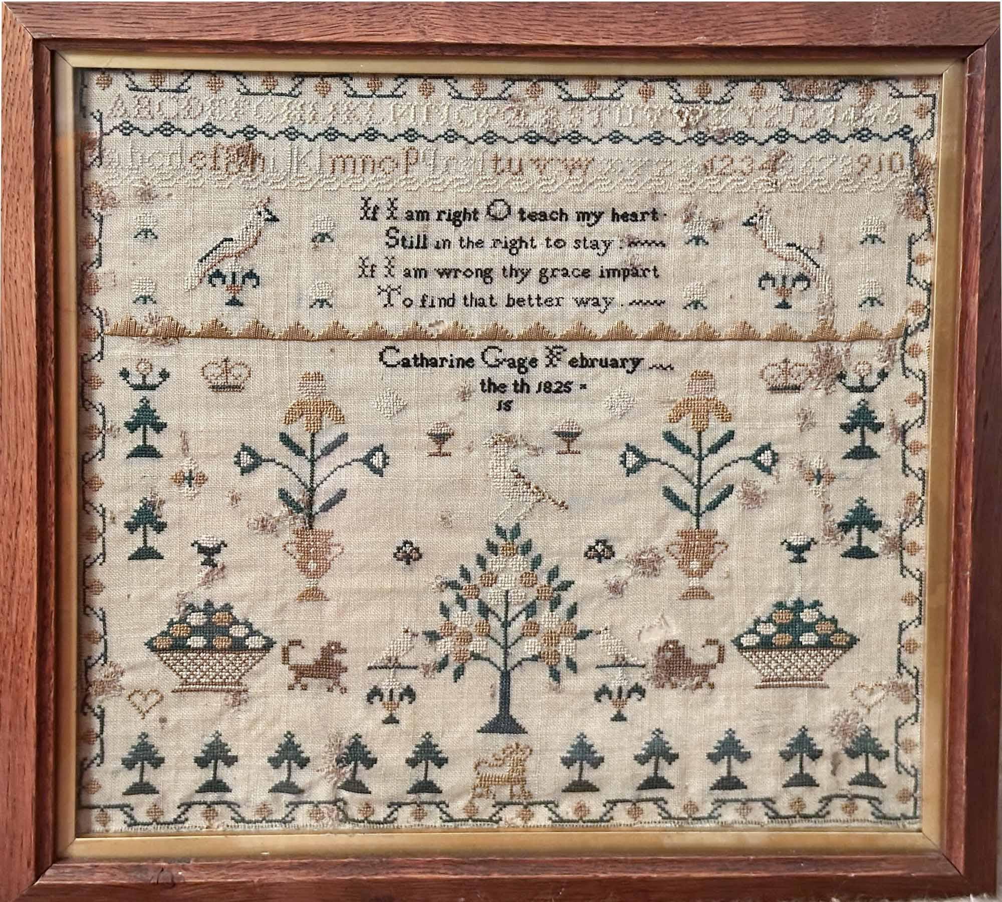 1825 England Sampler Embroidery Antique Cross Stitch Georgian 19th