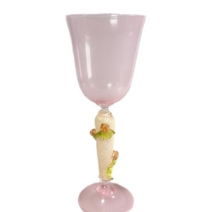 Vintage Murano glass large chalice filigree glass with roses Venice Italy
