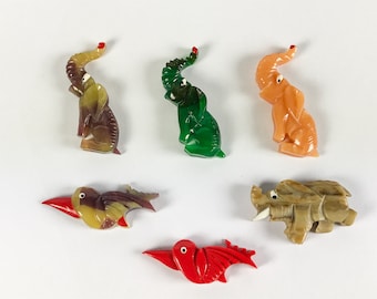 1930s - 1940s Carved Plastic Animals Elephant Bird for Brooch