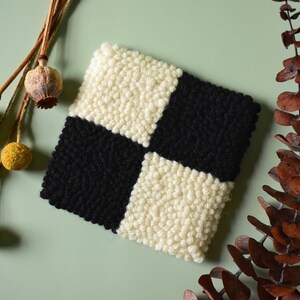 Black and White Checked Punch Needle Coaster