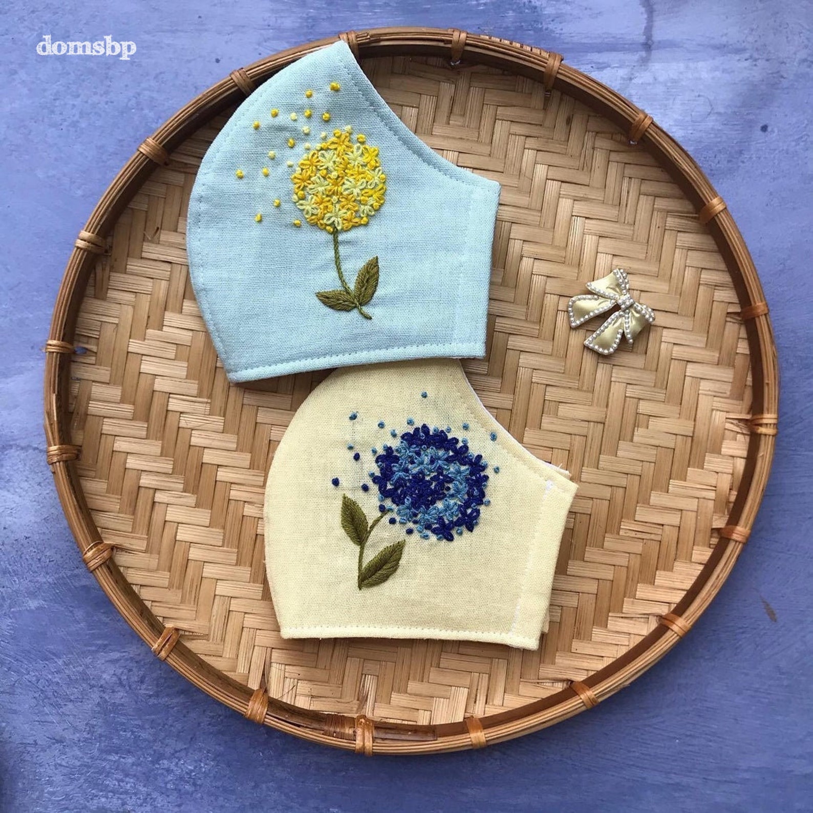 Embroidered threelayers linen mask ribbon jessecmault masks  etsy