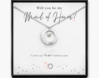 Will You - Maid Of Honor Pearl Necklace, maid of honor gifts, maid of honor necklace, Wedding Gift for Women and Girls