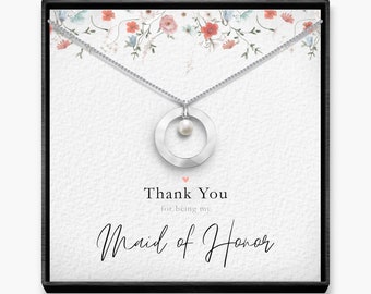 Thank You - Maid Of Honor Pearl Necklace, maid of honor gifts, maid of honor necklace, Wedding Gift for Women and Girls