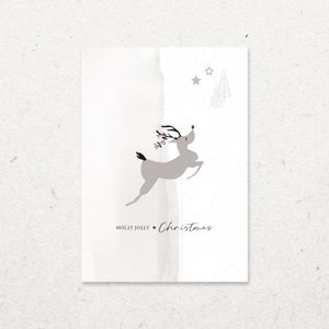 Postkarte Weihnachten "Holly Jolly Christmas"; Grußkarte A6; dickes Papier; beige; Weihnachtskarte