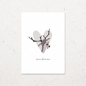 Postkarte Weihnachten "Merry Kissmas"; Grußkarte A6; dickes Papier; beige; Weihnachtskarte