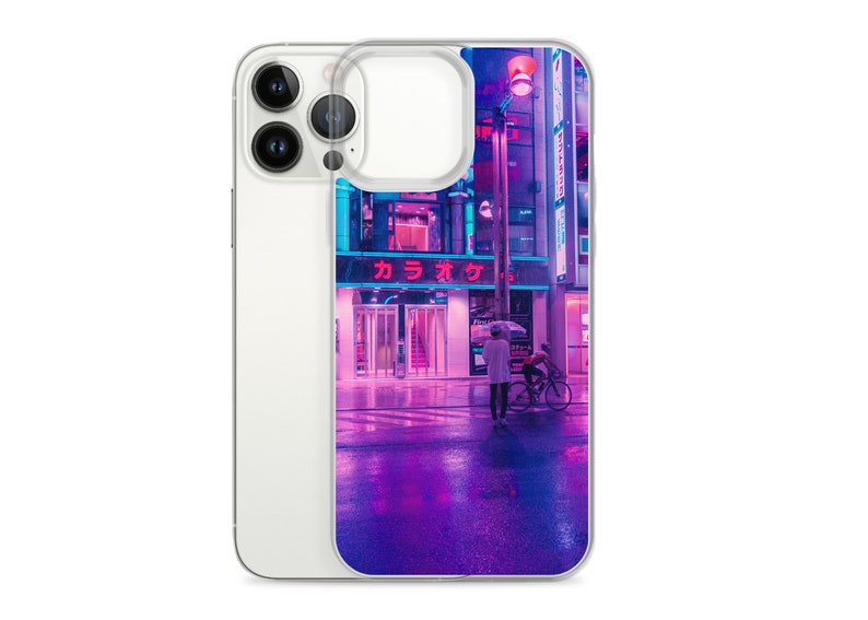 Neon Tokyo Cyberpunk Japanese Night Phone Case Aesthetic Cover fit for iPhone 13 Pro Max, Pro, Mini, 12, 11, XR, XS, X, 8, 7 2. Neon Rain