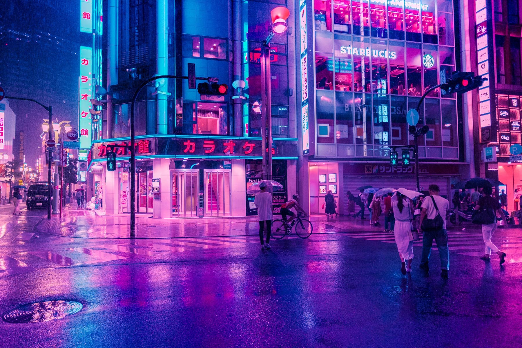 Framed Poster of Neon Tokyo Rain Wall Art for Gamers, Anime, Manga