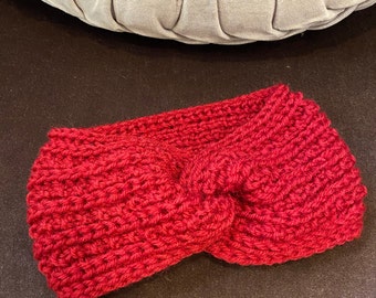 Red winter headband, winter hair band, red, handmade, knitted