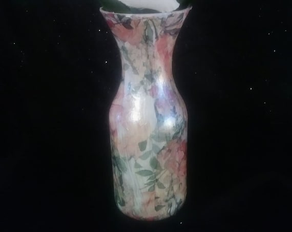 Fluted Upscaled Glass Decoupaged Fairy Garden Vase.