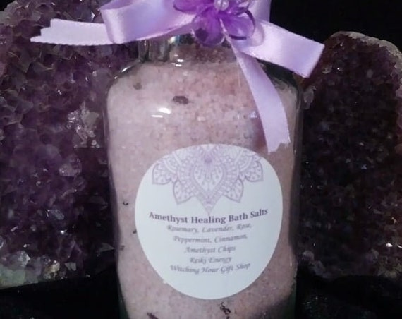 Amethyst Healing Bath Salts with Amethyst Crystal Chips