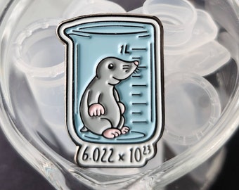 Unique cute mole in a beaker with avogadro's constant labelled enamel pin