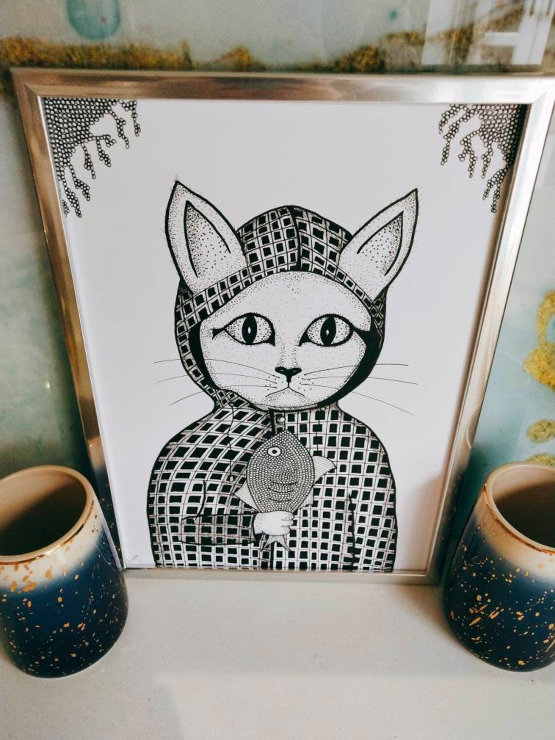 Cat wall hanging. Cat wall decor. Cat drawing. original Etsy