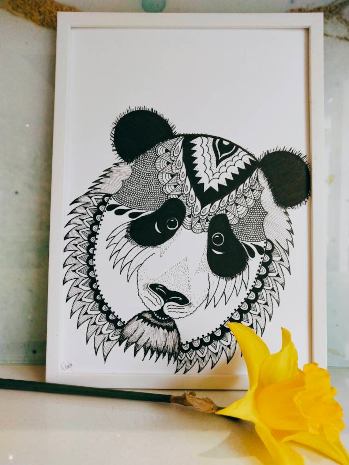 Panda wall hanging. Panda drawing. Panda wall decor. original Etsy