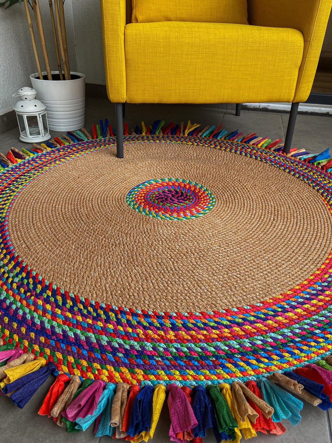 Hand Knitted Tasseled Round Rug. 100 Turkish Handmade Rug. Etsy