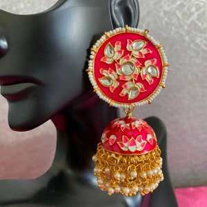 Meenakari kundan  pearl jhumkas