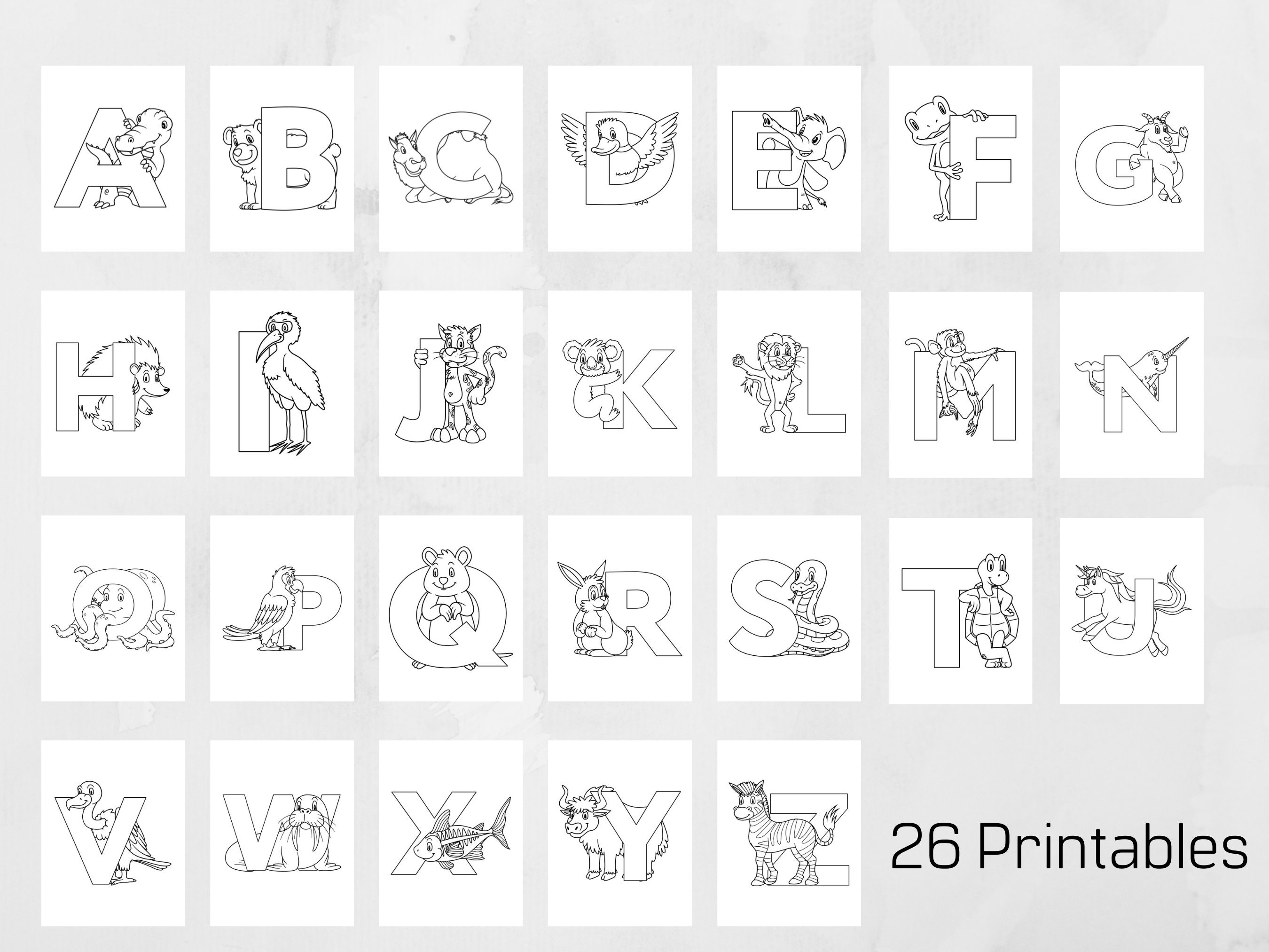 Alphabet Animals Coloring Pages for Kids ABC Printable | Etsy