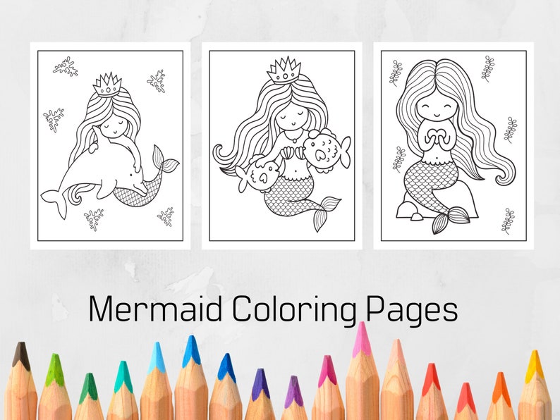 mermaid coloring pages for kids printable coloring pages for etsy