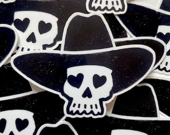 Cowboy skeleton sticker, skull sticker, western, gothic, heart, laptop stickers, water bottle stickers, Halloween stickers, car decals.