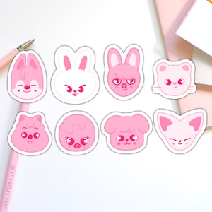 Pink Heart SKZOO Stickers (8 piece set) - Stray Kids (Wolf Chan, Leebit, DWAEKKI, Jiniret, Han Quokka, BbokAri, PuppyM and FoxI.Ny)