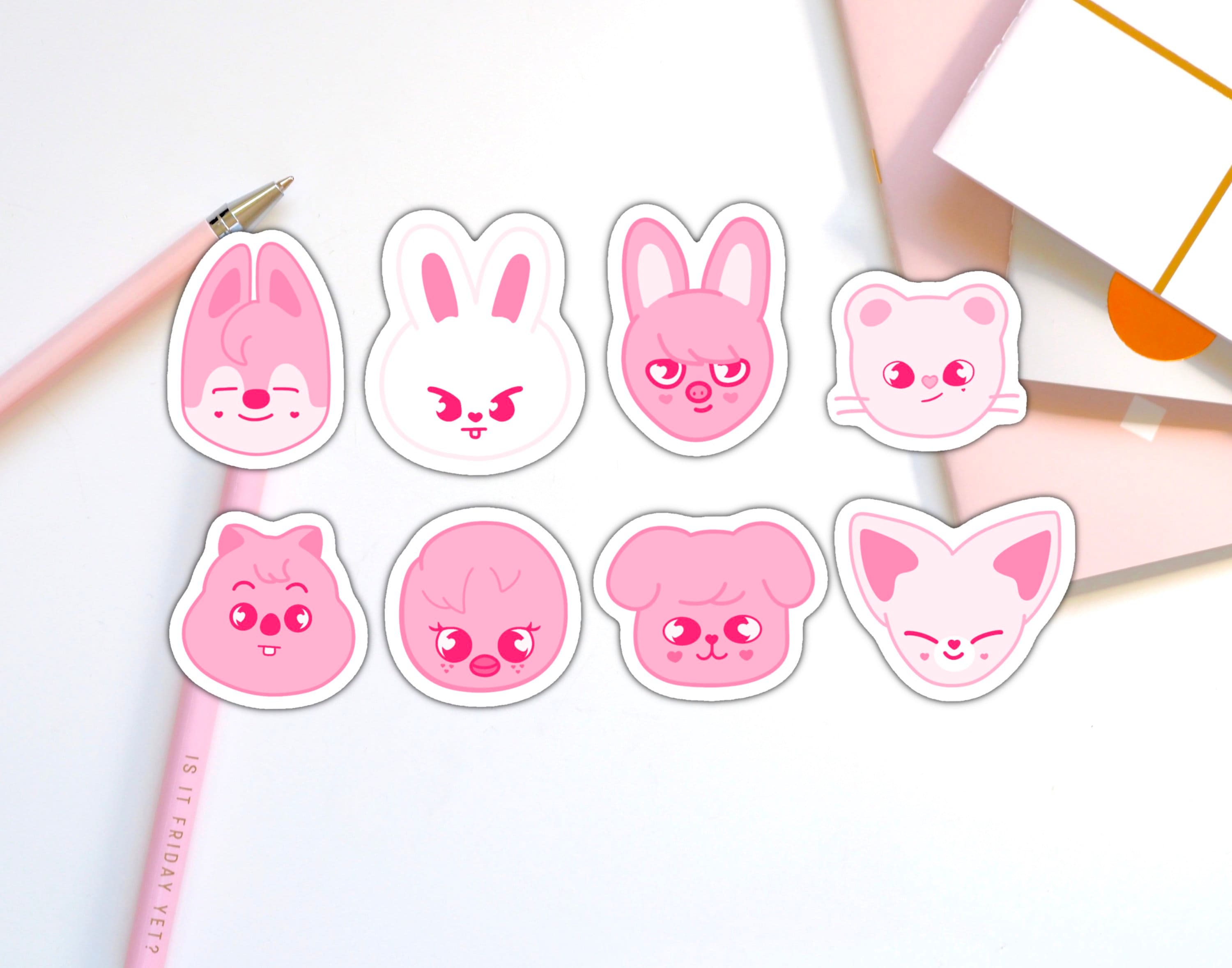 Pink Heart SKZOO Stickers (8 Piece Set) - Stray Kids (wolf Chan