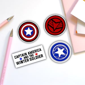 Captain America* and the Winter Soldier Logos Sticker Set (4 Pack) - Blue + Red, Sam Wilson, Bucky Barnes