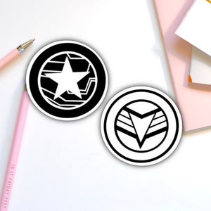 Falcon and the Winter Soldier Logos Sticker Set - Black + White (2 pack), Bucky Barnes, Sam Wilson
