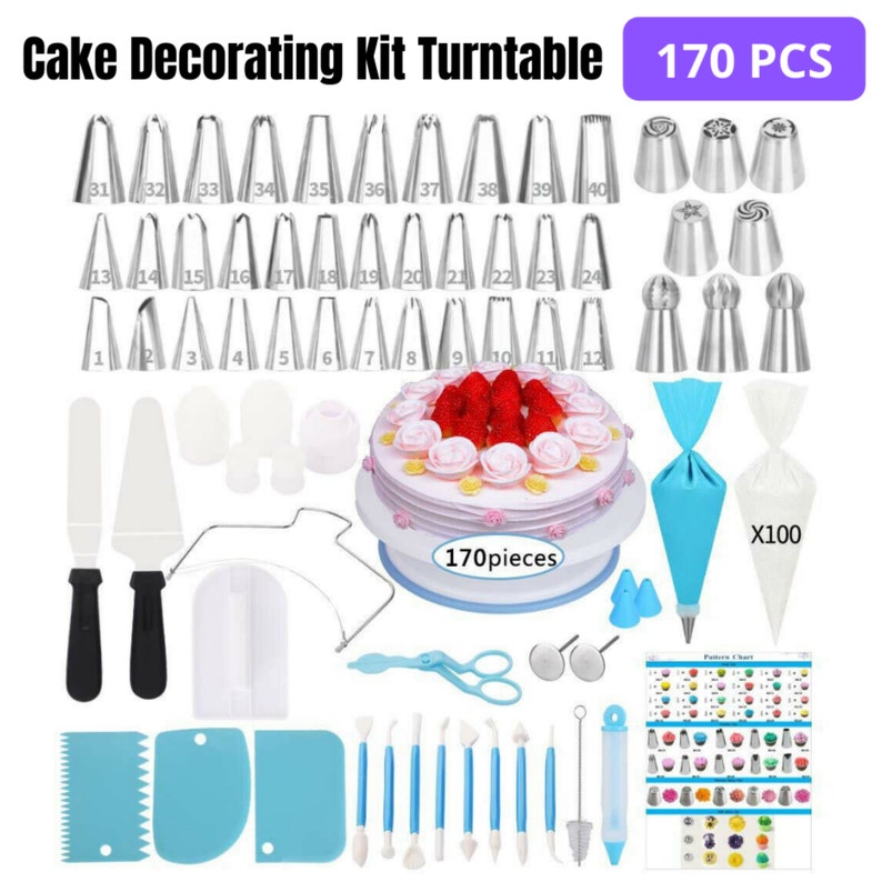 170Pcs Cake Decorating Kit Turntable Rotating Baking Icing image 0