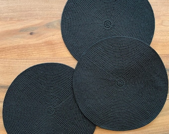 Black Crochet Placemat Set: Braided Table Mats