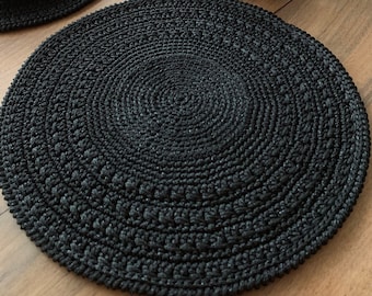 Hand-Knitted Black Glitter Placemat: Stain-Proof Polyester Table Mat