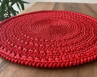 Christmas Placemat Set, Red Round Crochet Placemats, Handmade Christmas Gift, Thanksgiving Placemats, Christmas Table Mats, Christmas Gift