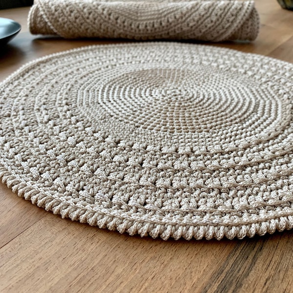 Beige Placemat Set, Round Placemat Set, Handmade Farmhouse Placemat, Everyday Crochet Placemat, Table Setting, Modern Tablemats