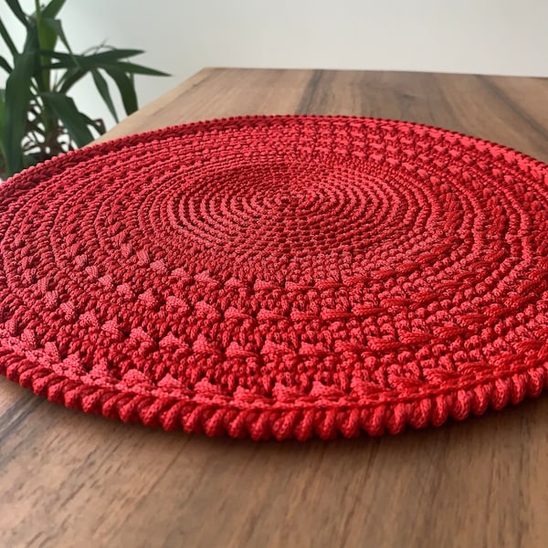 Christmas Placemat Set, Red Round Crochet Placemats, Handmade Christmas Gift, Thanksgiving Placemats, Christmas Table Mats, Christmas Gift