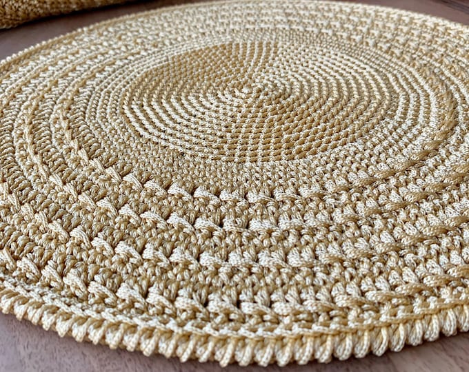 Gold Crochet Placemats, Round Dining Table Plate Chargers, Woven Polyester