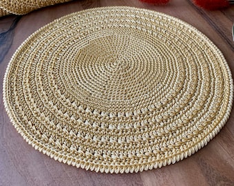 Crochet Round Placemat: Polyester Dinner Plate Mat (14 inches)