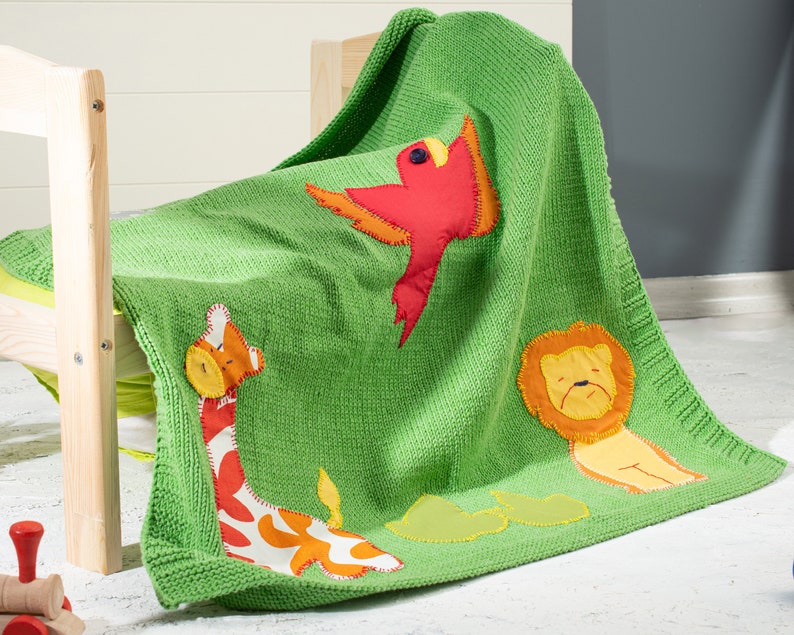 Knit Baby Blanket With Safari Jungle Animals Embroidery Etsy UK